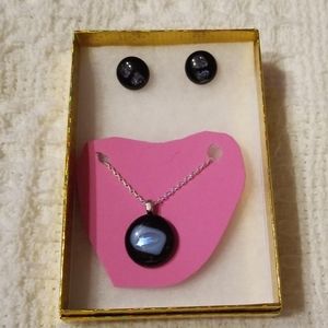 .925 silver glass bead necklace and earrings.